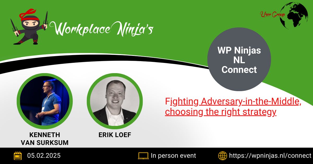We are very exited to add two more speakers to our agenda. <a href="/kennethvs/">Kenneth van Surksum - MVP</a> and <a href="/erikloef/">Erik Loef [MVP]</a>  two very experience speakers, will talk about in the middle attacks. 

For the whole agenda please check buff.ly/4fHGe78

#wpninjasNL #wpninjaconnect