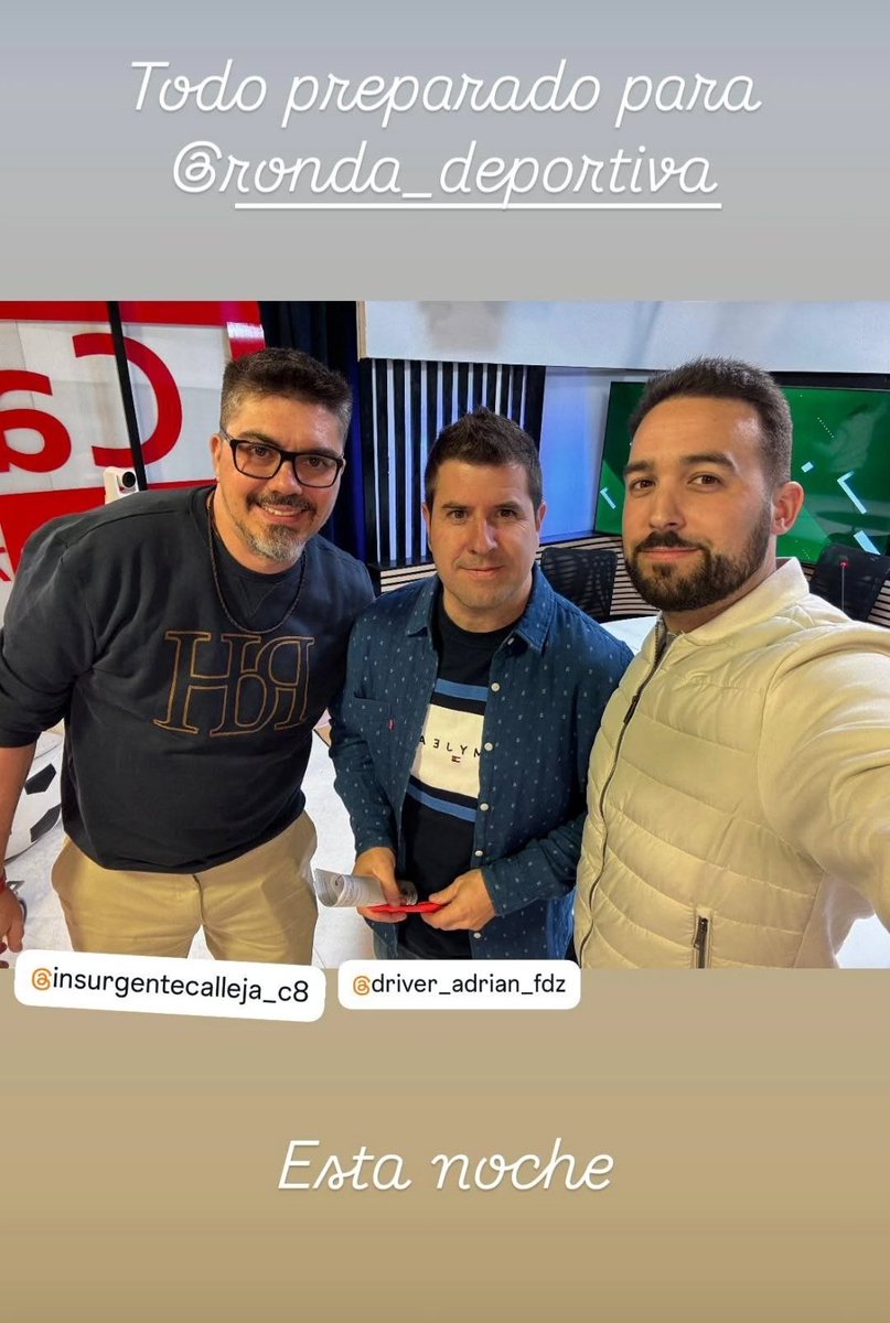 Todo preparado para esta noche en <a href="/Rondadeportiva6/">Rondadeportiva</a> de Cantabria Televisión con <a href="/adrixael/">adrián fernandez</a> <a href="/vherrero/">Víctor Herrero Ocejo</a> <a href="/latigomartinez1/">@latigomartinez</a> <a href="/insurgentec8/">elinsurgentecalleja</a>
#WriterInsurgente
#SaludosInsurgentes
#television
#tv
📺📺📺
elinsurgentecalleja.com