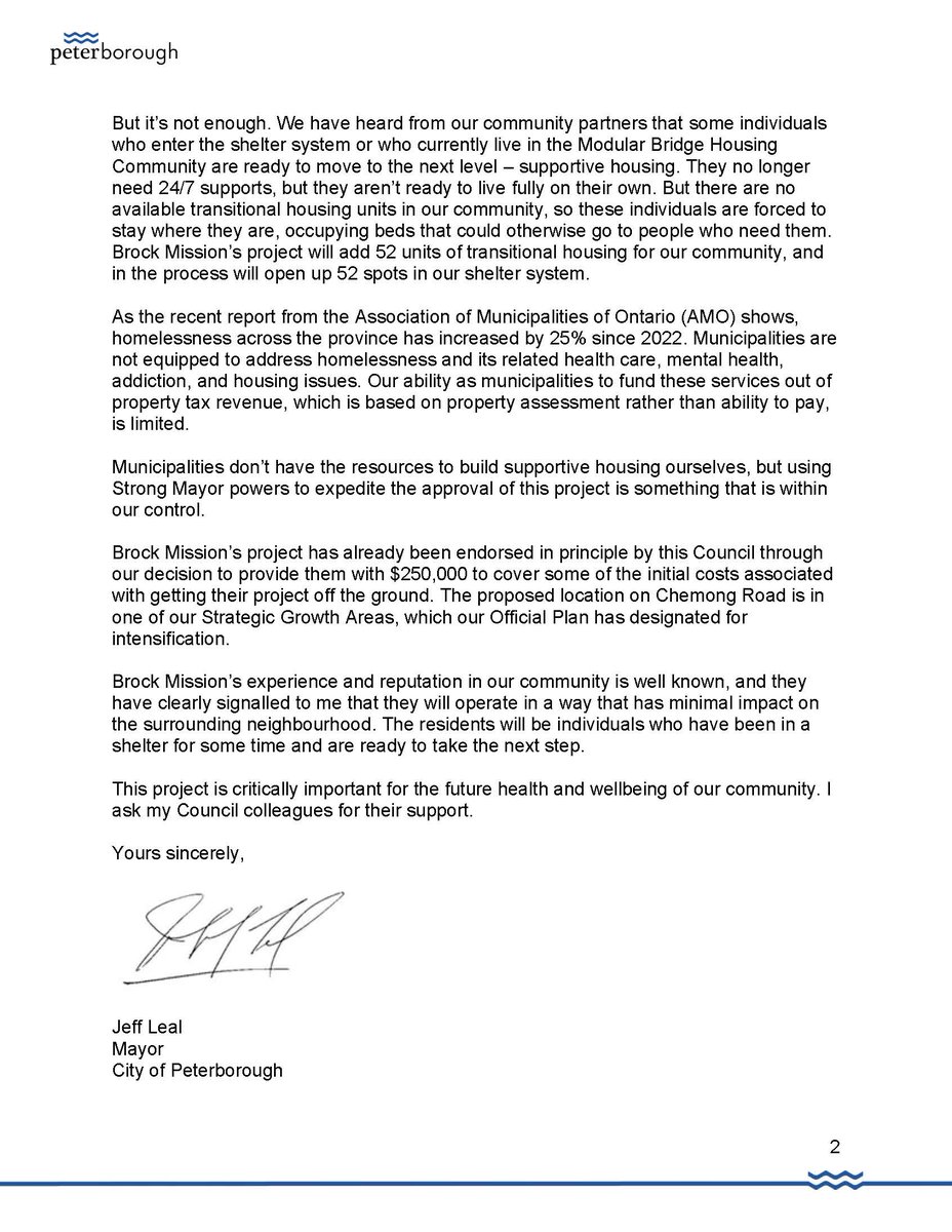 When there are opportunities to address our critical need for housing, I will do whatever is within my authority as Mayor to support those projects moving forward for the benefit of our community.

Please read my statement regarding Brock Mission's transitional housing project.