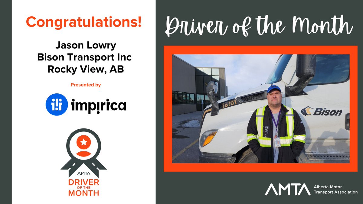 Congratulations to our February 2025 Driver of the Month, Jason!

Learn more about Jason here: ow.ly/UpF450USI5j

Do you have a driver who goes above and beyond? Nominate them for AMTA's Driver of the Month today: ow.ly/LAXC50USI5k