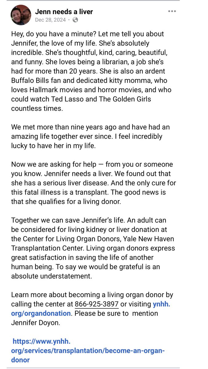 Connecticut News Guild (@ctnewsguild) on Twitter photo One of our colleagues, <a href="/MikeGagneNT/">Mike Gagne</a>, is looking for help. His partner has a serious liver disease and needs a transplant from a living donor.
Read this message from Mike for more info, and please share widely if you can👇 One of our colleagues, <a href="/MikeGagneNT/">Mike Gagne</a>, is looking for help. His partner has a serious liver disease and needs a transplant from a living donor.
Read this message from Mike for more info, and please share widely if you can👇