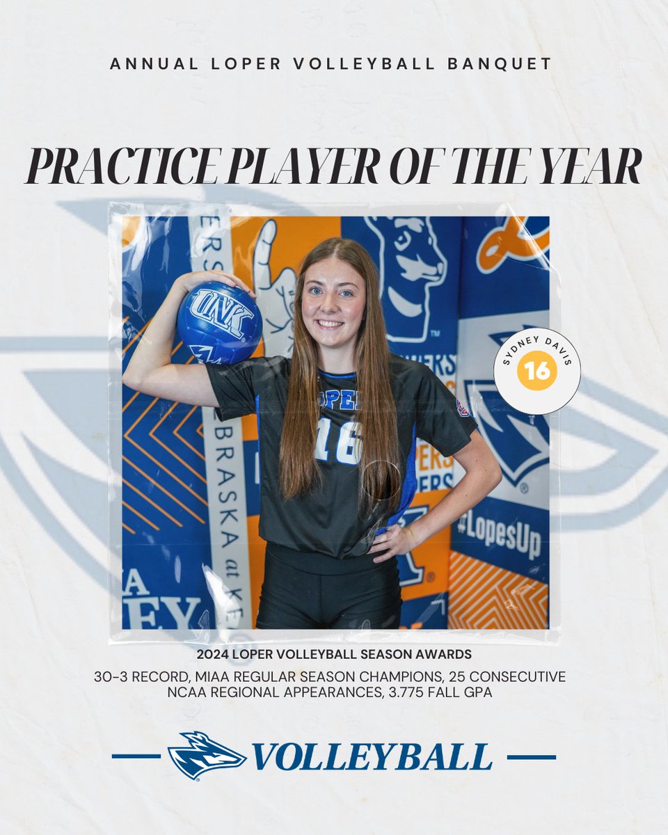 UNKvolleyball's tweet photo. ✨Loper Volleyball Banquet Awards ✨ (pt. 2)

Freshman Makayla Foster - "L" is for Loper AND Most Improved

Sophomore Sydney Davis - Practice Player of the Year

#LoperVolleyball #UNKVolleyball #LoperVolleyballBanquet #LopesUp https://t.co/pxpugfEUkt