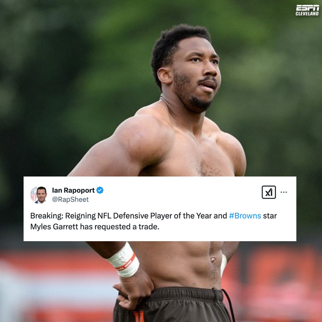 ESPNCleveland's tweet photo. Myles Garrett has requested a trade from the Browns. https://t.co/VDi6PRgr2E