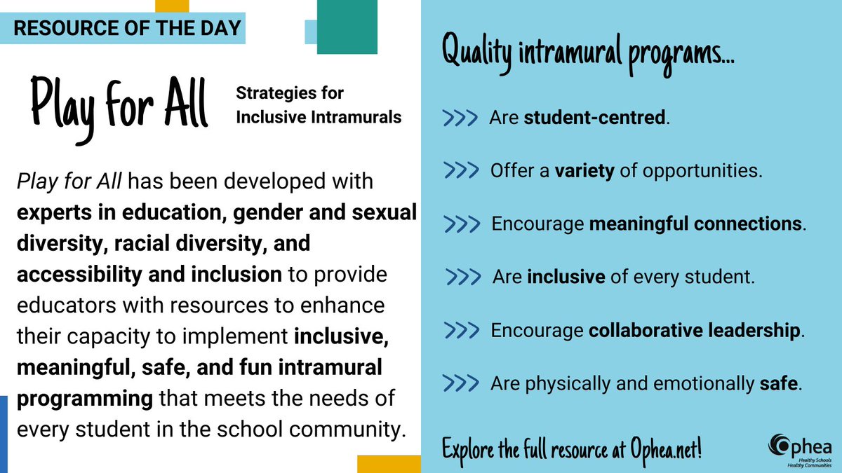 Today's #ResourceOfTheDay is Play for All: Strategies for #InclusiveIntramurals. Quality intramural programming doesn't have to be daunting; small shifts can lead to significant outcomes in student feelings of belonging &amp; well-being! Explore #PlayForAll: bit.ly/PlayForAllIntr…