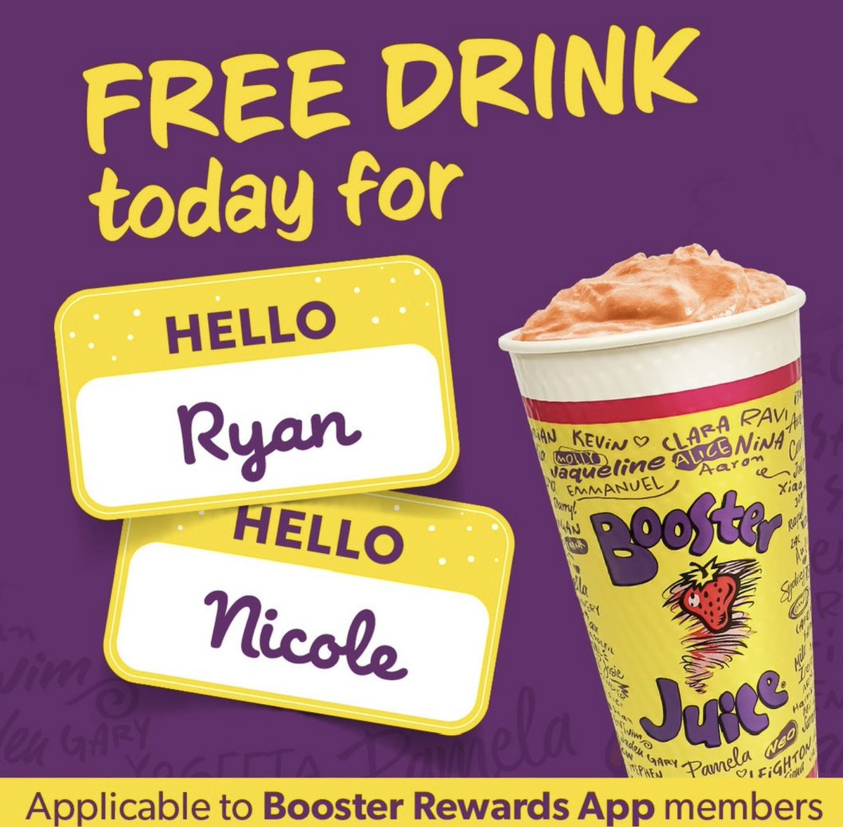 SnipThatBill's tweet photo. ๐ FREE drink if your name is on today's list! ๐
Show your Booster Rewards App at Booster Juice and get a FREE smoothie, Booster Mix'r, or Fresh Juice! ๐นโจ
๐
Feb 1-28, 2025 | ๐ In-store only
๐ Scan app + ID. No extensions!
#BoosterJuice #FreeDrink #NamesOfTheDay https://t.co/Z9Ho9YLv4e