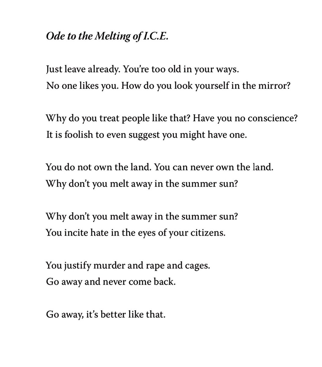 Here’s my poem “Ode to the Melting of I.C.E.” From my forthcoming book “Portrait of the Artist as a Brown Man.”