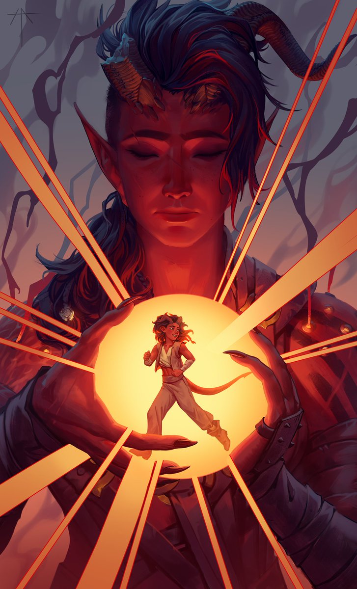 Karlach - Sun🧡 
tarot card for @BG3TarotDeck 
#bg3 #BaldursGate3 #karlach #tarot