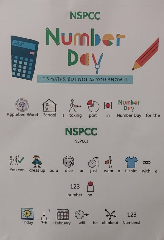 On Friday 7th February, for a £1 donation for NSPCC number day, all pupils can dress up as their favourite number or anything number related (eg: number blocks/numberjacks t shirt/ jumper, police, fire or ambulance for 111, 101 or 999).