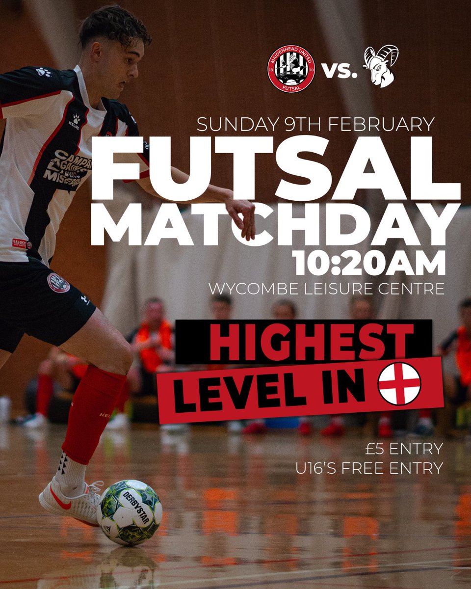 MUFCYorkRoad's tweet photo. MUFC Futsal are in action at Wycombe Leisure Centre this Sunday to take on Derby 💪

Tickets are £5 for all adults, and free for under 16s! 🎟️ https://t.co/L2xrRTT8z1