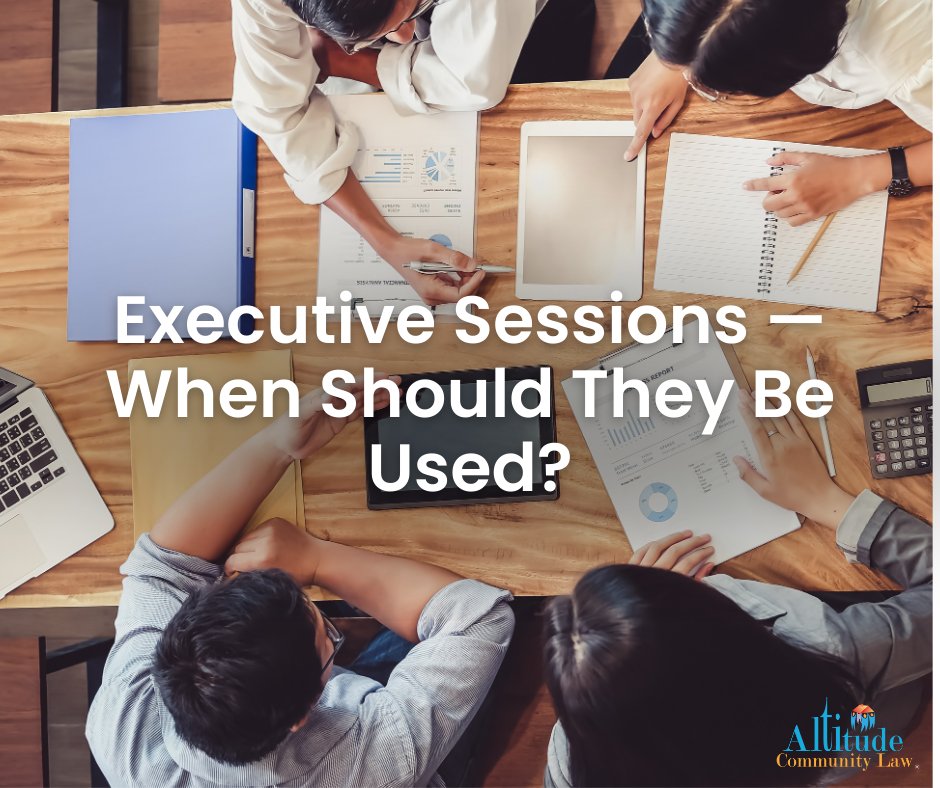 AltitudeLaw's tweet photo. Should you call an executive session? Elina Gilbert outlines when to call an executive session and why it’s so important to follow the law when you do in her latest article! https://t.co/7xOhDh7rsl
#HOALaw #HOAEducation #HOAManager #HOABoard #CommunityAssociations #HOAAttorney https://t.co/4ZoHRMDs20