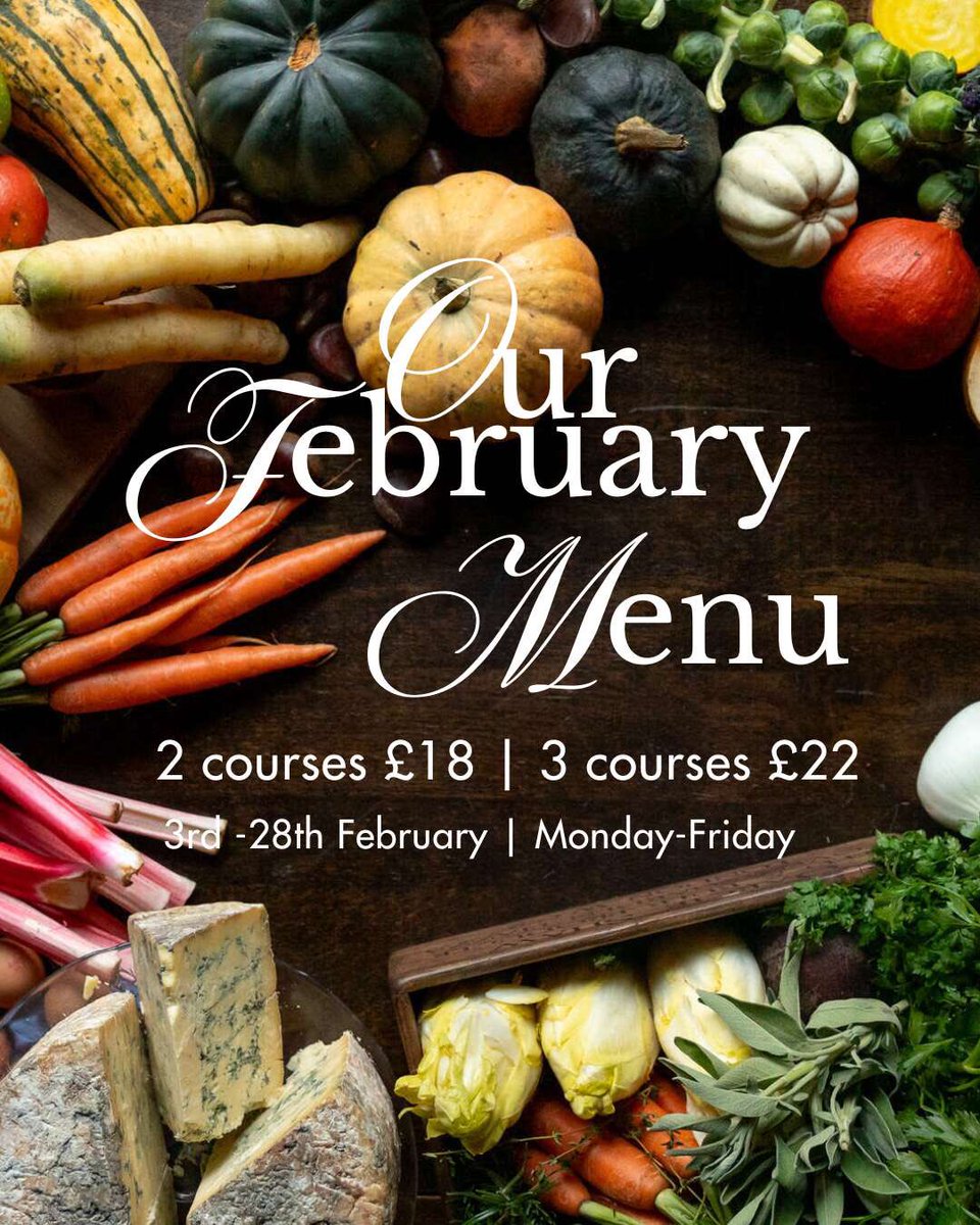 Our Feb set menu is here—because you loved Jan’s so much, we had to keep it! 🌟

Enjoy 2 courses for £18 or 3 for £22, packed with the best mid-winter produce—from rich West Country beef to vibrant Yorkshire rhubarb crumble. Available weekdays, Feb 3rd-28th 🍽️✨