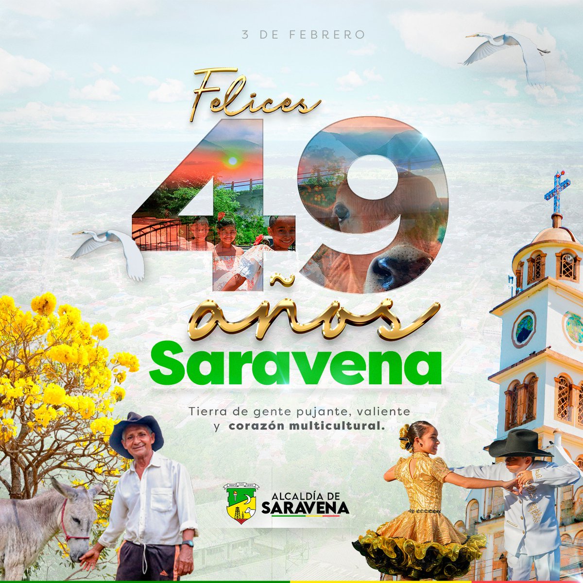 📷📷📷 Hoy celebramos 49 años de identidad, esfuerzo y arraigo en nuestra querida Saravena.

Una tierra de gente cálida, perseverante y honorable, que con su trabajo diario construye un municipio donde el respeto, la armonía y la solidaridad son la esencia de nuestra comunidad.