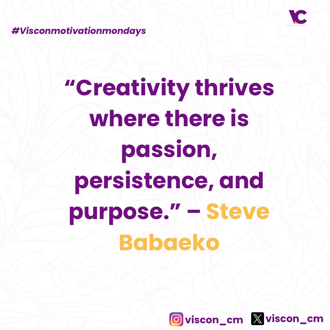 viscon_cm's tweet photo. Starts your week with a spark of creativity! Remember, passion fuels your purpose, persistence keeps you going, and purpose gives your work meaning. Let’s thrive this week! 💡✨
#VisconMotivationMondays #CreativePurpose #StayPersistent https://t.co/hoc3XlMzFn