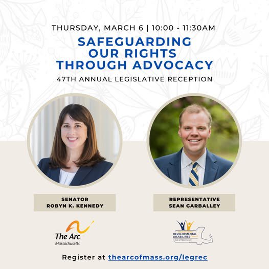 Mass. Developmental Disabilities Council (@ma_ddc) on Twitter photo Registration is now open fir the 47th Annual Legislative Reception: Safeguarding Our Rights through Advocacy!
Join the MDDC and <a href="/TheArcofMass/">The Arc of Massachusetts</a> on March 6th at the State House for our annual day of advocacy. Register: thearcofmass.org/legrec.
#MALegRec25 Registration is now open fir the 47th Annual Legislative Reception: Safeguarding Our Rights through Advocacy!
Join the MDDC and <a href="/TheArcofMass/">The Arc of Massachusetts</a> on March 6th at the State House for our annual day of advocacy. Register: thearcofmass.org/legrec.
#MALegRec25
