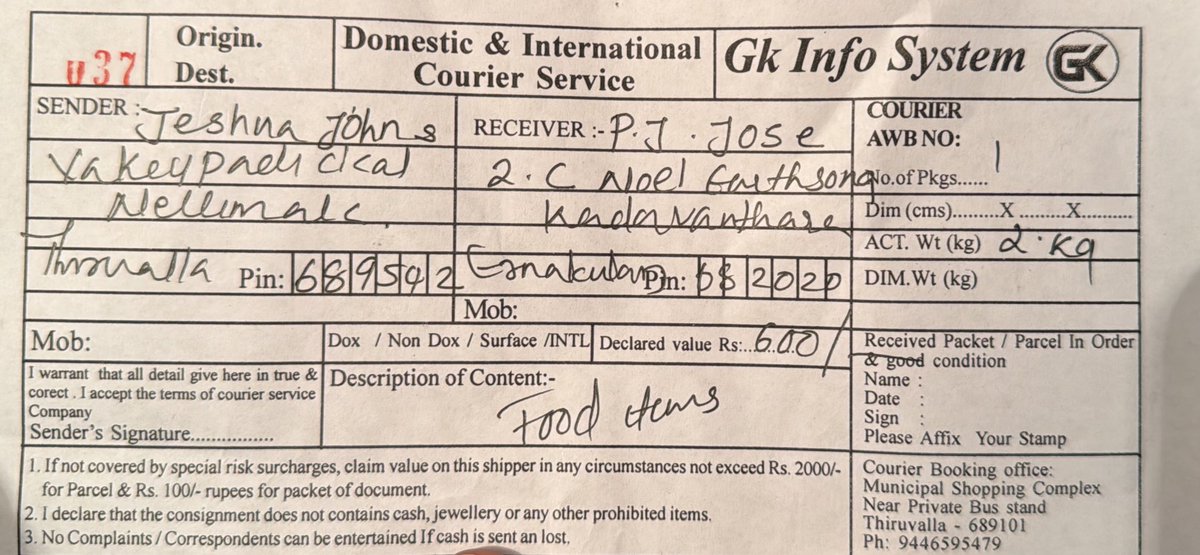 reubenjohns's tweet photo. @help_delhivery The delivery agent at your Thiruvalla office didn’t even give me an AWB number wasn’t it clear from my first message? They said will update me over phone which they never did. https://t.co/yDBX3S6dat