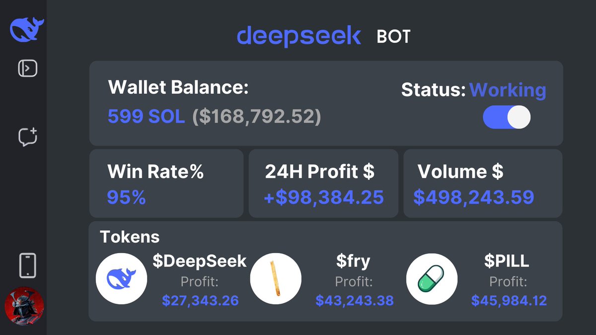 HarryTandy's tweet image. WAIT, WHAT?!

In just 5 minutes with #DeepSeek,

I built a bot that made me $98,000...

Wanna do the same? You're in the right place [deleting soon]🧵👇