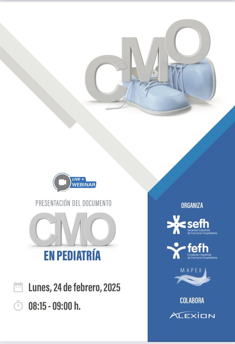 mapex_sefh's tweet photo. 🚨🚨NOVEDAD!!🚨🚨
🗓️Lunes 24 febrero, 8.15h 
👉webinar presentación adaptación CMO pediatría 
✍🏻inscripción en @sefh_ 
no te lo pierdas !! @GEFP_SEFH https://t.co/7zmqUOq8Tb