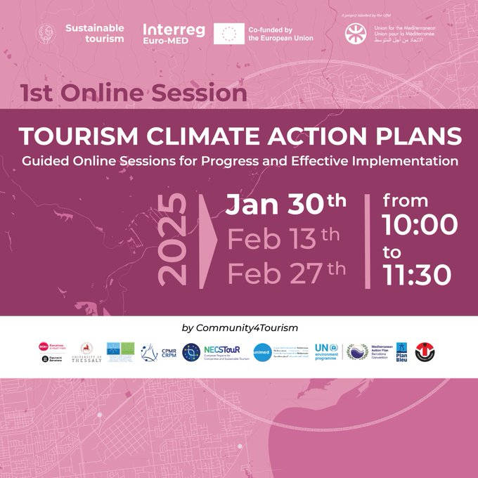 Interested in a practical online training on climate action and #SustainableTourism?

150 people joined the 1st session in January. Don't miss the other two planned for February!

🗓️Feb 13 | Feb 27 (10:00-11:30)
 
Info and registration👉shorturl.at/iulrv