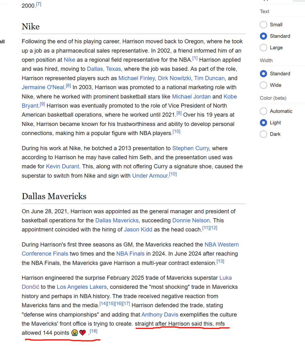 hellrocker_KCX's tweet photo. Ay yo, who did this to Nico Harrison's Wikipedia page? 🤣 #lucadoncic #Mavericks https://t.co/dRF4Ar4ybK