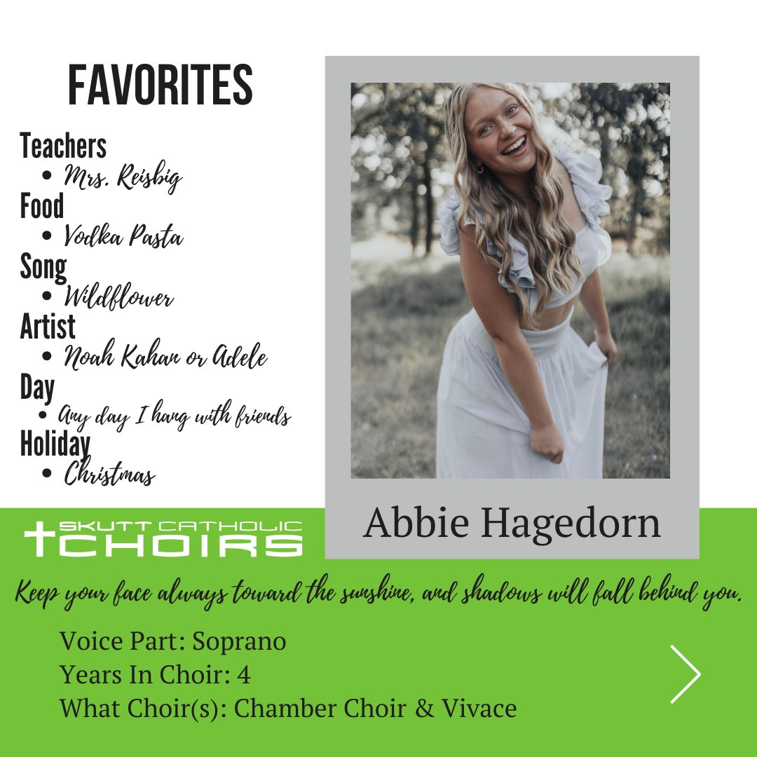 SkuttChoirs's tweet photo. Today's Senior Spotlight is on @AbbieRHagedorn https://t.co/IthVATNXY5
