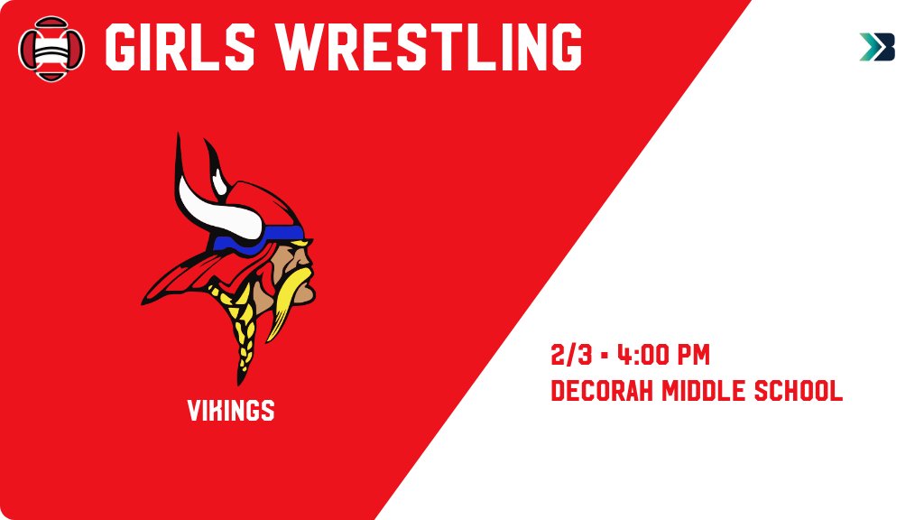 Girls Wrestling (Junior High) Meet Day! - Check out the event preview for the Decorah Vikings. It starts at 4:00 PM and is at Decorah Middle School. gobound.com/ia/ighsau/girl…