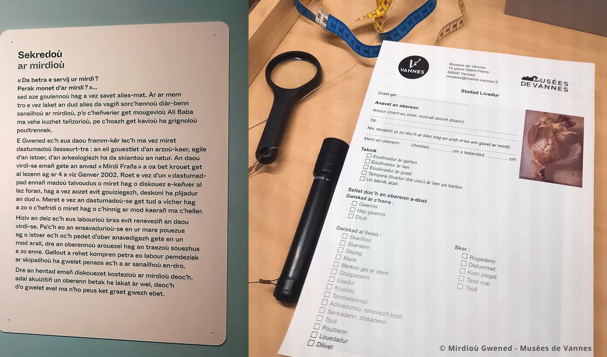 🏛️ Emañ ar brezhoneg war panelloù displegañ an diskouezadeg nevez gant mirdioù Gwened.
🖼️ Kornioù atalieroù brezhonek a gaver ivez, evit deskrivañ stad un daolenn dre ur fichenn ditouroù da leuniañ e #brezhoneg da skouer.
> Evit gouzout hiroc'h : brezhoneg.bzh/evenement/2321… #bzhg