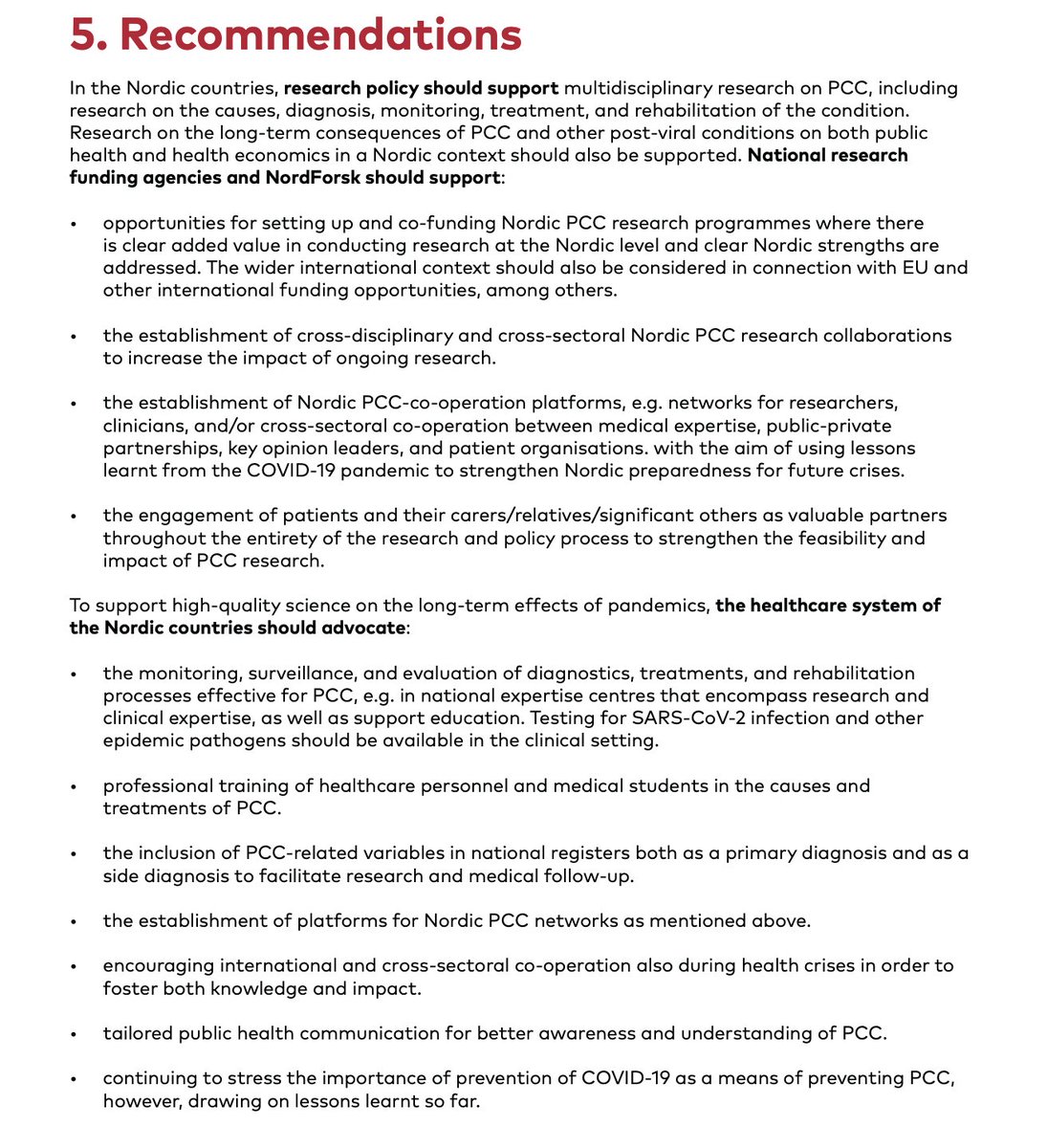 zalaly's tweet image. New Long Covid policy paper from Norway outlines knowledge gaps and lessons learnt for developing preparedness for future pandemics.
Section 5 (pictured below) outlines their recommendations. Led by Sara Illman, PhD and colleagues.
nordforsk.org/2025/knowledge…