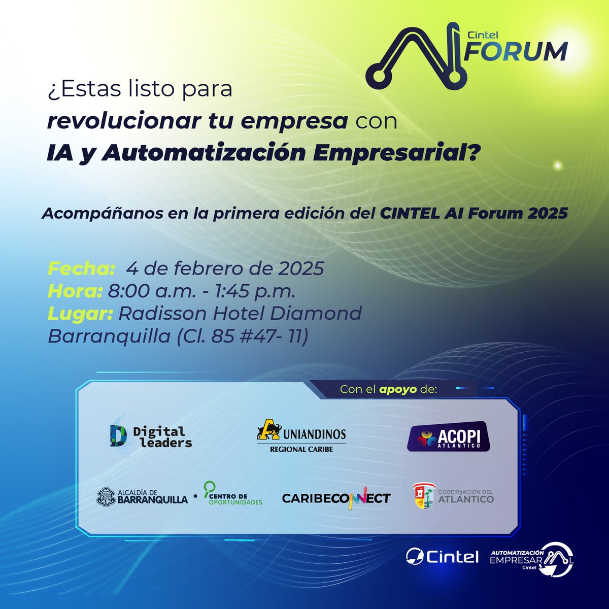 Invitados mañana al foro de #IA en conjunto con nuestro aliado <a href="/CINTELColombia/">CINTEL</a>