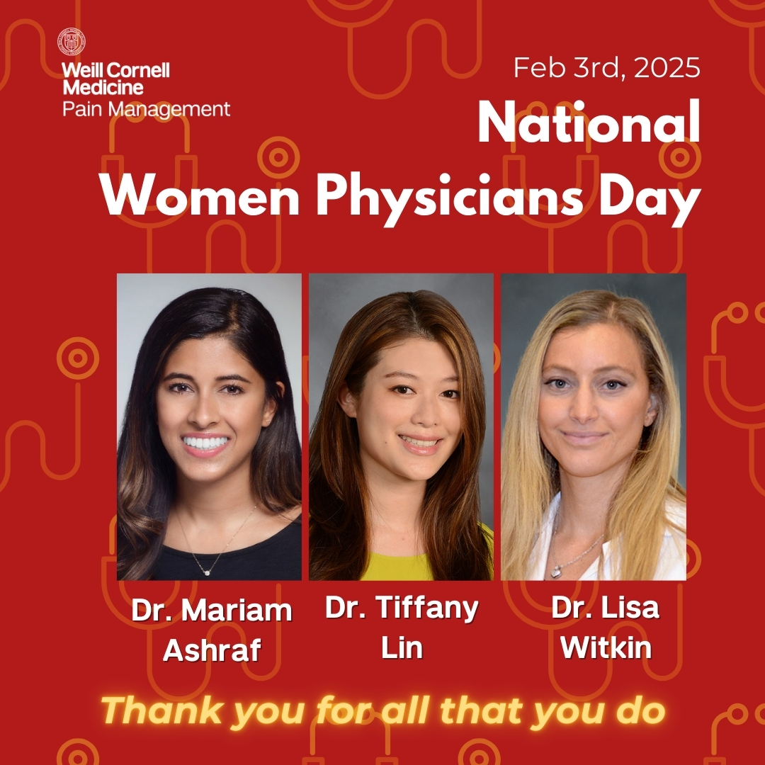 Weill Cornell Medicine Pain Management (@wcmpain) on Twitter photo Today we honor the incredible journey women have taken in medicine since 1849 as we celebrate National #WomenPhysiciansDay. We thank Drs. Mariam Ashraf, <a href="/TiffanyLinMD/">Tiffany Lin</a> and <a href="/LisaWitkin/">Lisa Witkin</a> for their unwavering dedication and compassion as pain management specialists at <a href="/WeillCornell/">Weill Cornell Medicine</a>. Today we honor the incredible journey women have taken in medicine since 1849 as we celebrate National #WomenPhysiciansDay. We thank Drs. Mariam Ashraf, <a href="/TiffanyLinMD/">Tiffany Lin</a> and <a href="/LisaWitkin/">Lisa Witkin</a> for their unwavering dedication and compassion as pain management specialists at <a href="/WeillCornell/">Weill Cornell Medicine</a>.