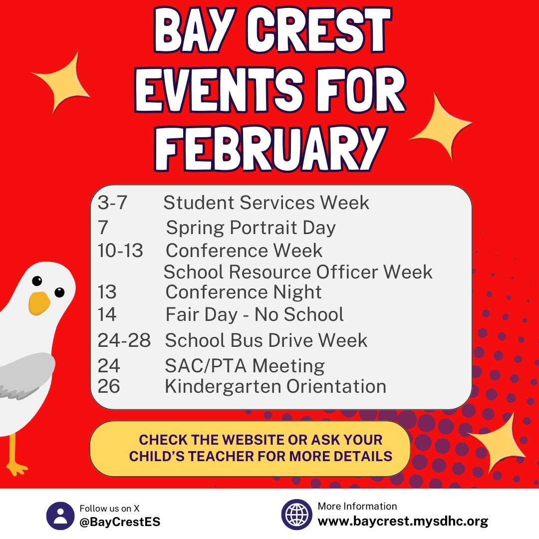 We are looking forward to a great month here at Bay Crest!