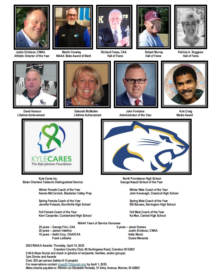 2025 RIIAAA Awards: Thursday, April 10, 2025
Cranston Country Club, 69 Burlingame Road