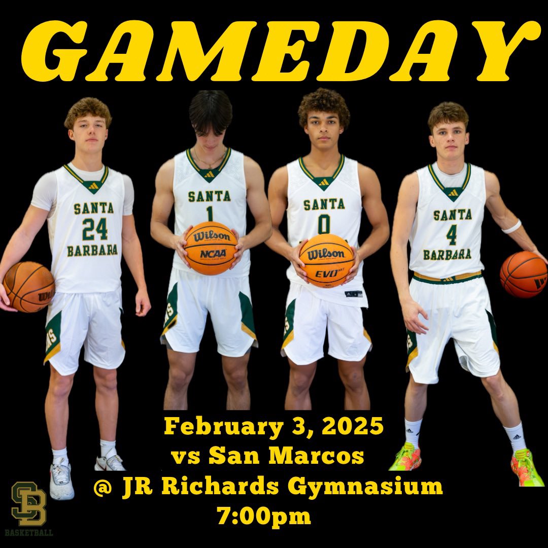 🔥 GAME DAY ALERT! 🔥  

🏀  The Dons are back on their home court, gearing up for the highly anticipated showdown against crosstown rival San Marcos!

📍   Location: SBHS
⏰   Time:  Tip-Off at 7:00 PM  

#WeAreSB  
#SBDonsHoops  
#SantaBarbara  
#SchoolOfChampions