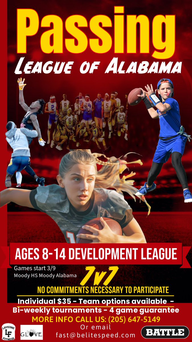 Come PLA within a competitive but less stressful environment! 
* Each athlete will have the opportunity to play both sides of the ball
* No outrageous spirit pack Fee 
* Coaching staff has years of playing experience and coaching experience 
*Subbing players is required