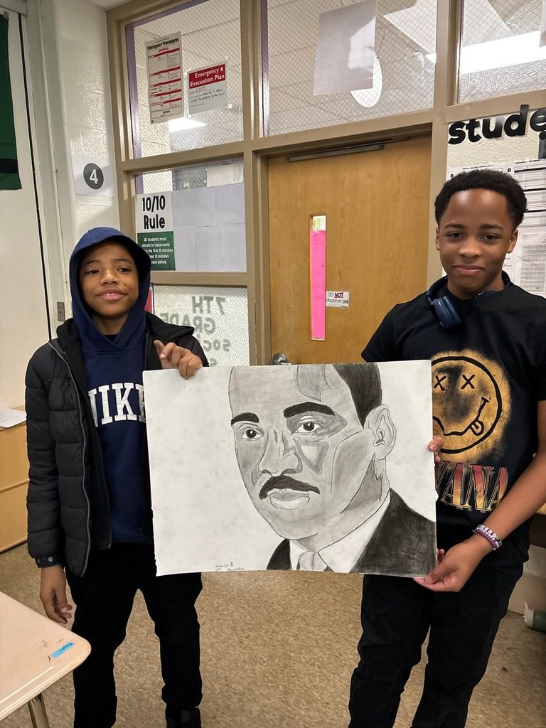 In honor of Black History Month two amazingly talented students drew a portrait of Dr. Martin Luther King Jr.
