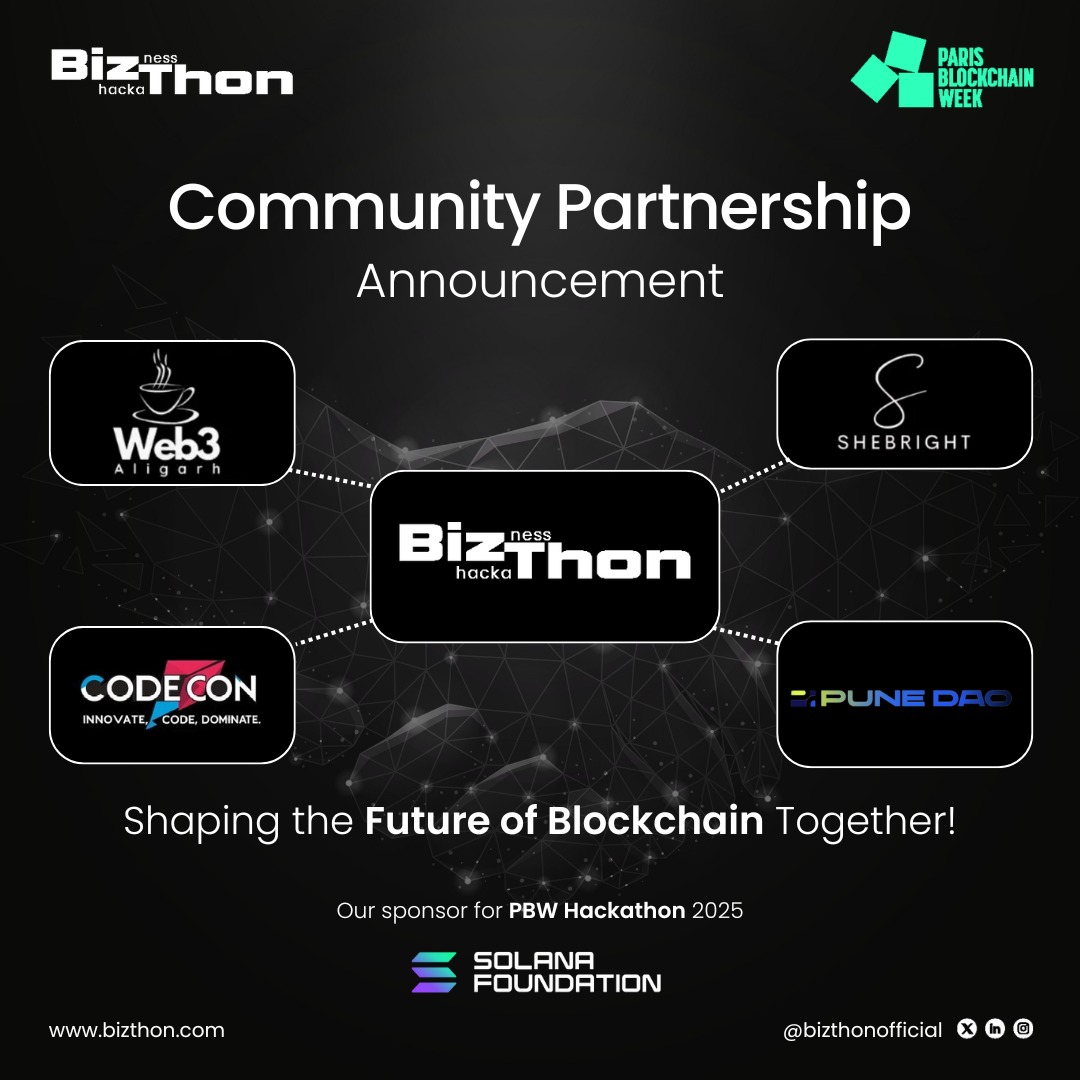 BizthonOfficial's tweet image. 🌟 New Community Partners Alert! 🌟
We’re excited to welcome @Web3Aligarh , @she_bright__ , @CodeCon_ , and @pune_dao as official Community Partners for BizThon x PBW Hackathon 2025! 🎉
These communities will:
✅ Empower more builders & innovators to participate
✅ Host local…