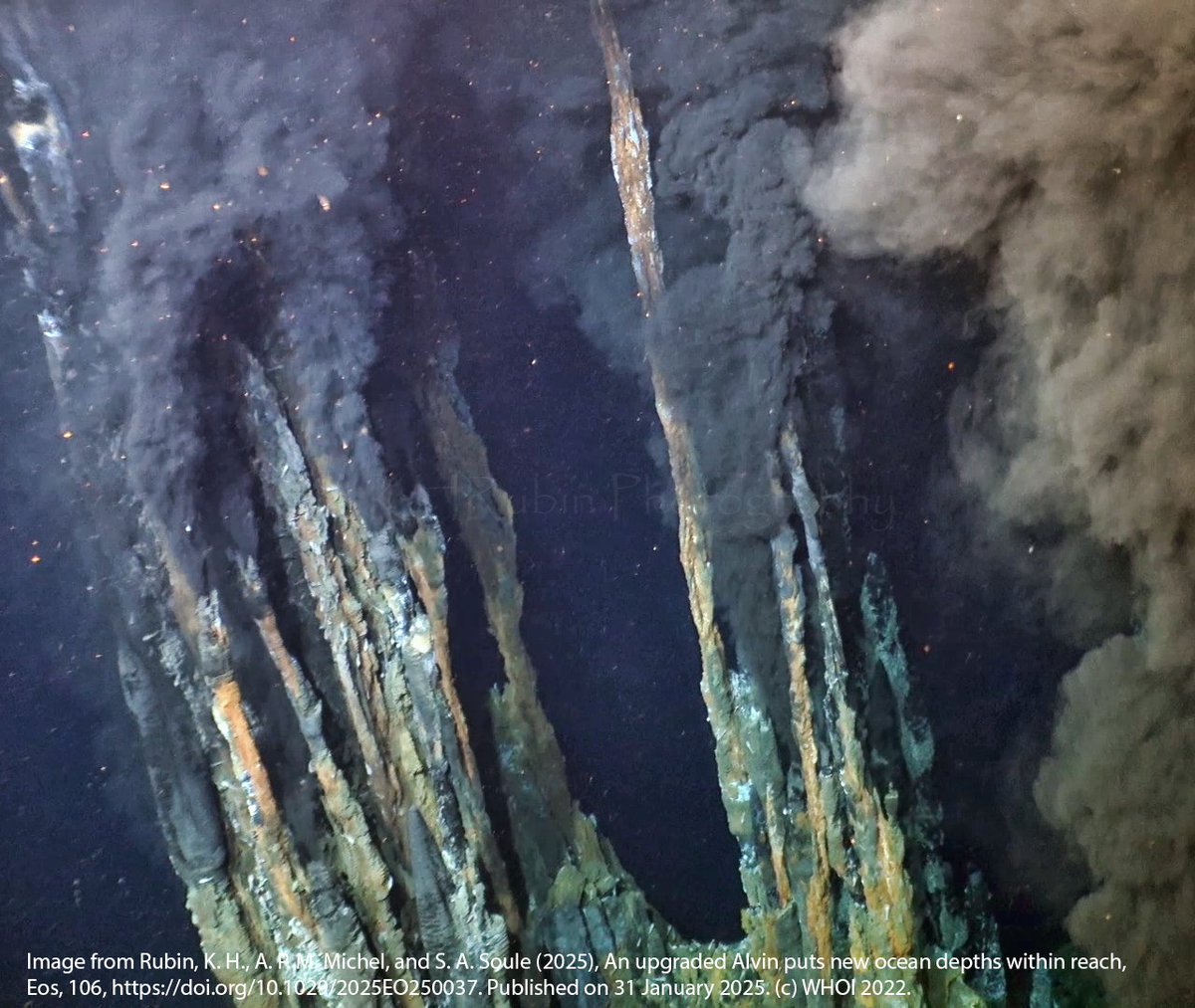 Kenna Harmony Rubin (@kenhrubin) on Twitter photo Unusual black smokers at deepest known active hydrothermal vents (Beebe/Piccard, ~5km depth on Mid Cayman Rise) spew extremely Cu-rich fluid. We visited in person on 1st DSV Alvin expedition after major deep diving upgrade. More pics in new article (see below). #Geology #Science Unusual black smokers at deepest known active hydrothermal vents (Beebe/Piccard, ~5km depth on Mid Cayman Rise) spew extremely Cu-rich fluid. We visited in person on 1st DSV Alvin expedition after major deep diving upgrade. More pics in new article (see below). #Geology #Science