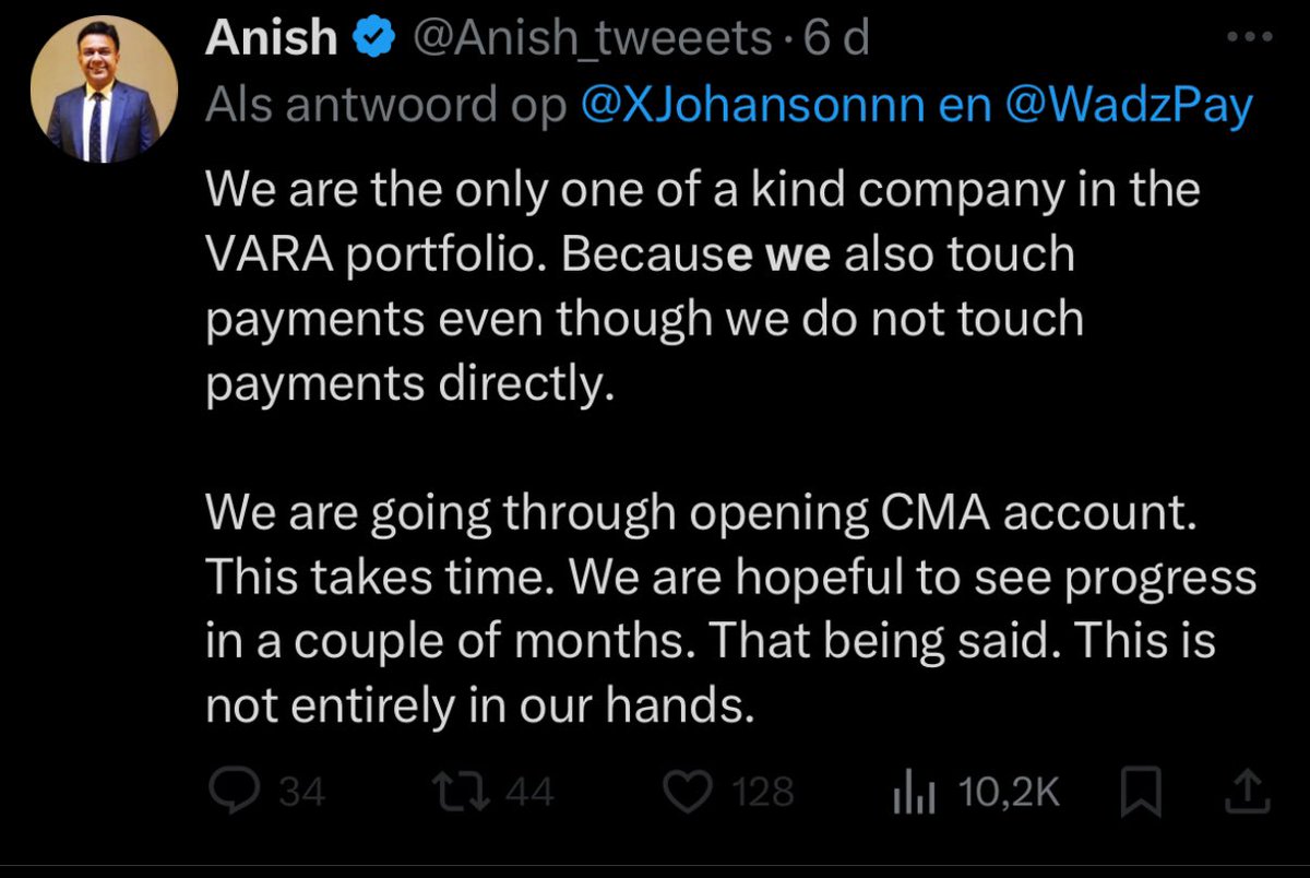 The pig Anish lies again and again.
The only payments he touch directly are for Ferrari’s, hookers and champagne 

$wco #scam #wadzchain