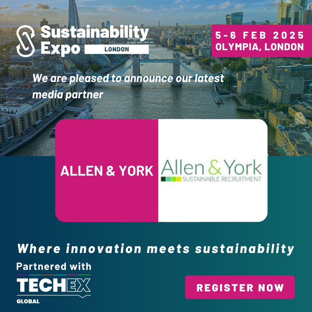 Sustainability Expo is delighted to announce its latest media partnership with Allen &amp; York - 𝗢𝗹𝘆𝗺𝗽𝗶𝗮, 𝟱𝘁𝗵-𝟲𝘁𝗵 𝗙𝗲𝗯𝗿𝘂𝗮𝗿𝘆!

𝗗𝗼𝗻’𝘁 𝗳𝗼𝗿𝗴𝗲𝘁 𝘁𝗼 𝗿𝗲𝗴𝗶𝘀𝘁𝗲𝗿: bit.ly/4i8S3oo

#SustainExpo