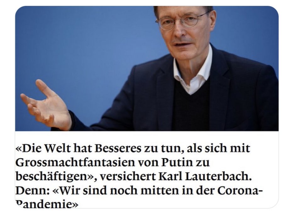 ThomasWehberg's tweet photo. #Ukraine #Bundeswehr Ab und zu lohnt ein Blick in frühere Headlines. So war im Februar 2022 die Einschätzung von Herrn Lauterbach zum Ukraine-Konflikt. Fatal und nicht regierungsfähig! https://t.co/m02t0aWShI