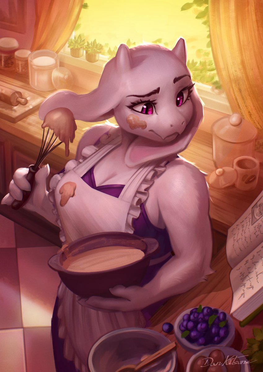 DanKitsune's tweet photo. Cooking with Toriel
Looks like she's having some trouble with this recipe

Winner of last month's fanart poll https://t.co/zHkP4j8NTb