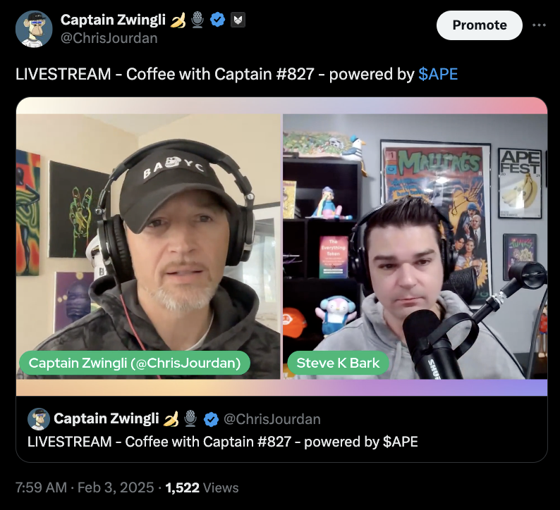 after 826 live shows, we turned video on for the first time today

first show streaming on X + <a href="/AbstractChain/">Abstract</a> led to >30 tips more than the # of tips received during first 826 shows combined!

&amp; more importantly the combined listener base was ~2X our average voice-only audience