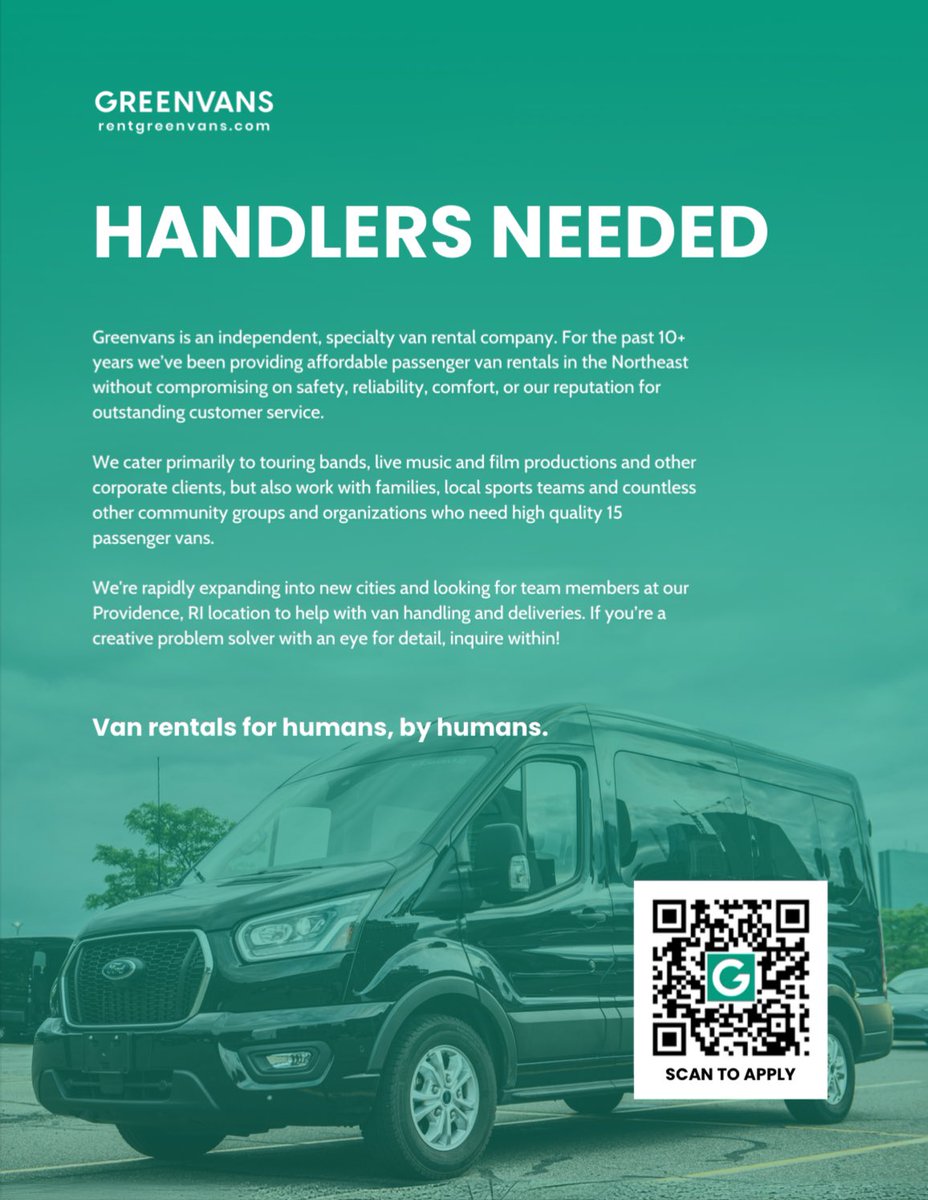 greenvans's tweet image. Attention: Providence, RI 📍We are looking for Van Handlers! Hit the link to apply.

greenvans.typeform.com/to/Ep9qIC70