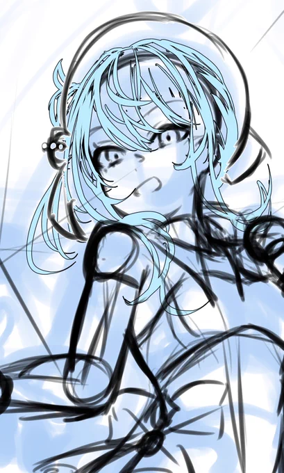 書き直しつづけてやっといい感じのラフできた (●'ω`●)
