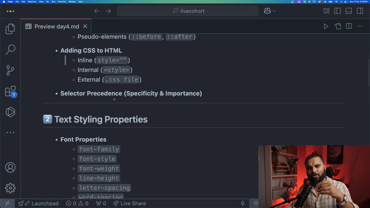 webwithaman's tweet image. 🚀 Class 5 of the Job Ready AI Powered Cohort by @sheryians_ (Sheryians Coding School)

📚 Today&apos;s Focus:
Intro to CSS, selectors, precedence, font &amp;amp; text properties, box model, borders, backgrounds, and gradients.

@harshbhaiyaa #Day0 #Class0 #100DaysOfLearning #100DaysOfCode
