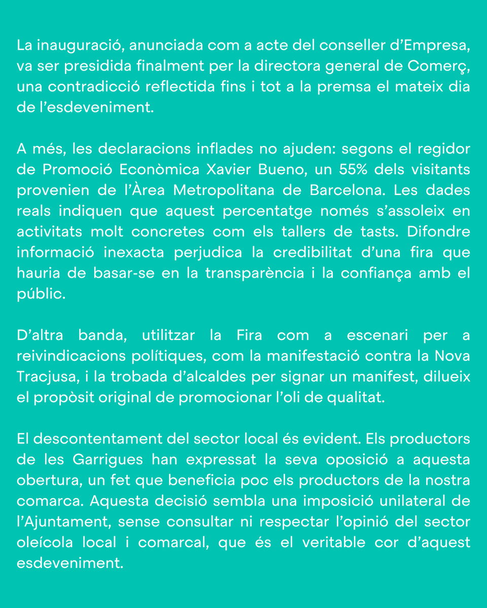 JuntsVLleida's tweet photo. ✍️ OPINIÓ | Cap on Vas, Fira de l'Oli?
Menys expositors d’oli, més paradetes de formatges i un pressupost que creix sense resultats clars. És hora de recuperar la seva essència! 💛💚
@juntslesborgesb
#FiraDeLOli #BorgesBlanques #OliVergeExtra #Tradició https://t.co/9eRiCfZT33