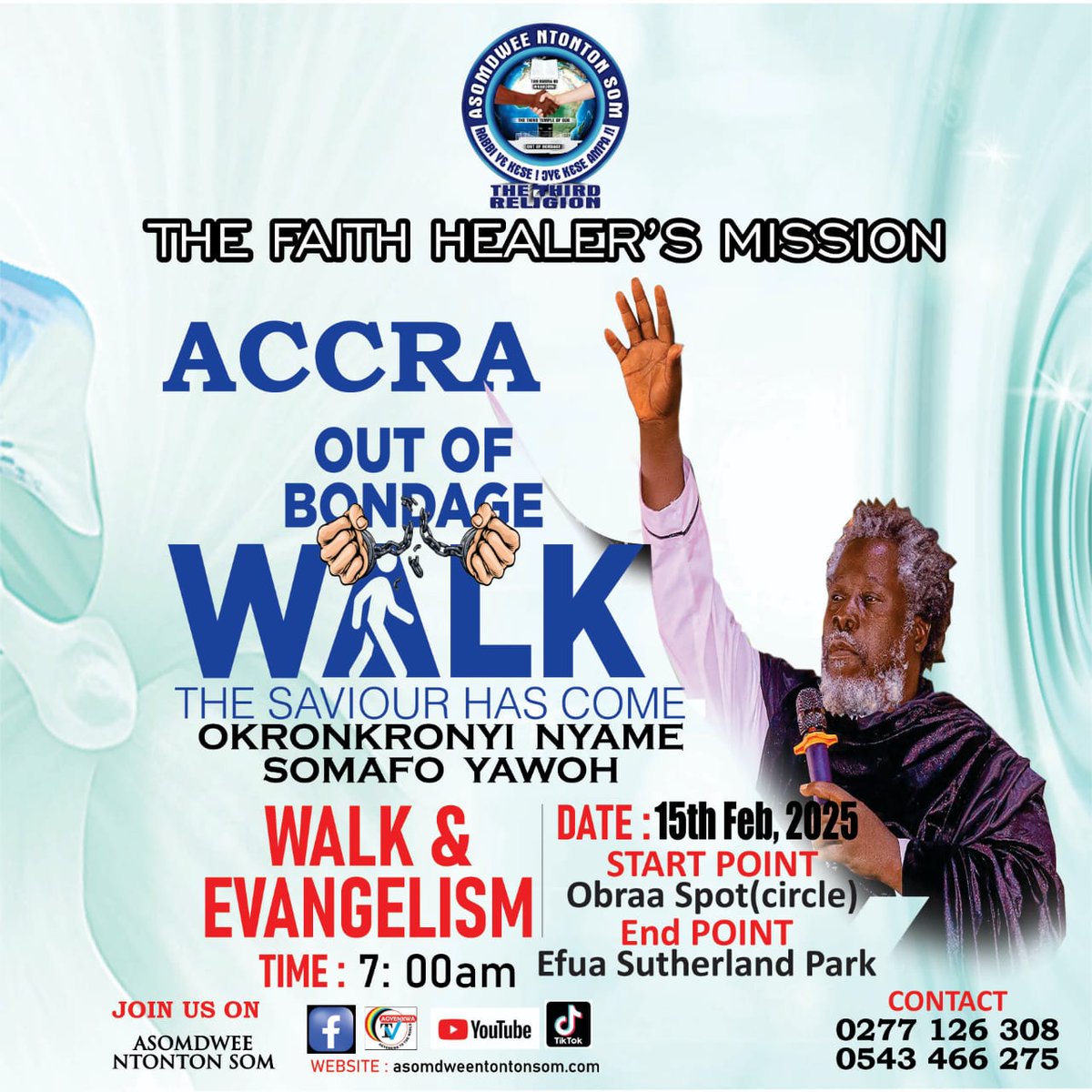 BeatriceTe86257's tweet photo. THE FAITH HEALERS MISSION 

Counseling Dates 
15th -19th February 2025🔥🔥

Walk Date 
15th  Feb 2025 
Start point -OBRA SPOT CIRCLE 
END POINT -Efua Sutherland Park 🔥🔥

#NyameSomafoYawoh🙏
#FaithHealersMission
#OutOfBondageWalk https://t.co/D812NmqNtL