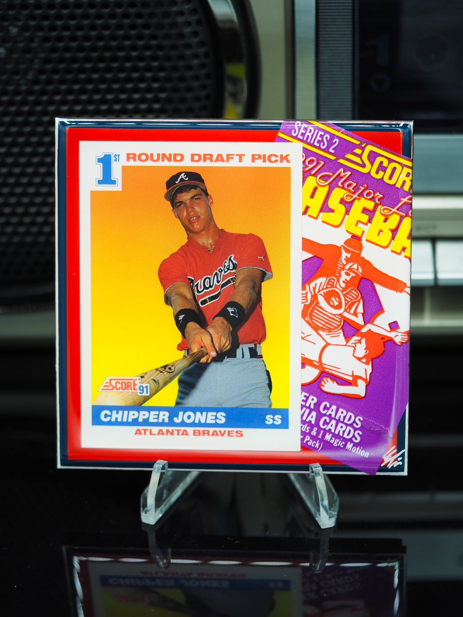 CardTiles's tweet photo. I sacrificed an entire retirement for this one!
Presenting a 1991 Score Chipper Jones Rookie tile, featuring an authentic card and wrapper.
Available at https://t.co/fOEl7THUMQ
#classiccardtiles #chipperjones #atlantabraves #braves #forthea #baseballcards #junkwax #waxpack https://t.co/3fzVXtJpZe