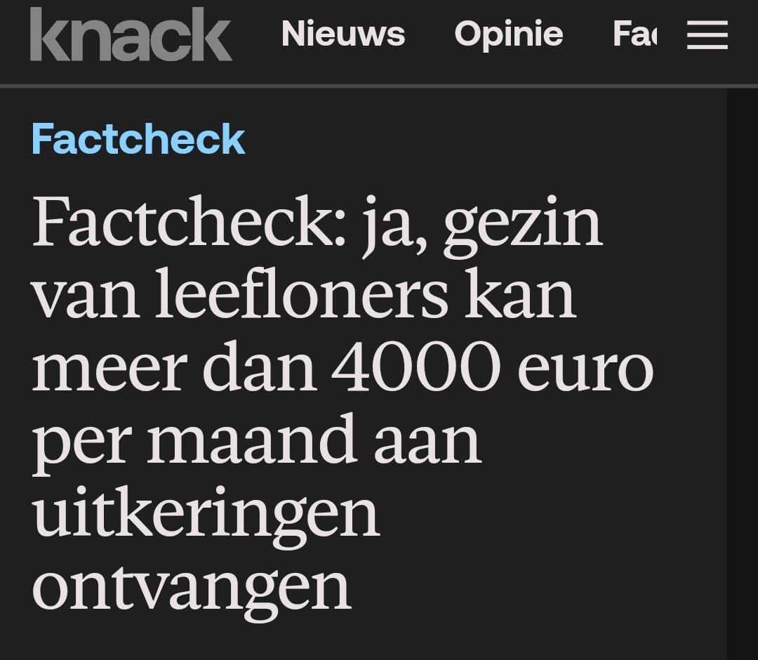 "Ge overdrijft"
"Fake news"
"Onzin"
Telkens wanneer ik voorbeelden naar buiten breng over uit de hand gelopen leeflooncumul, zijn dat de reacties ter linkerzijde.
Blij met deze factcheck van <a href="/Knack/">Knack</a> <a href="/karineeckhout/">Karin Eeckhout</a>
