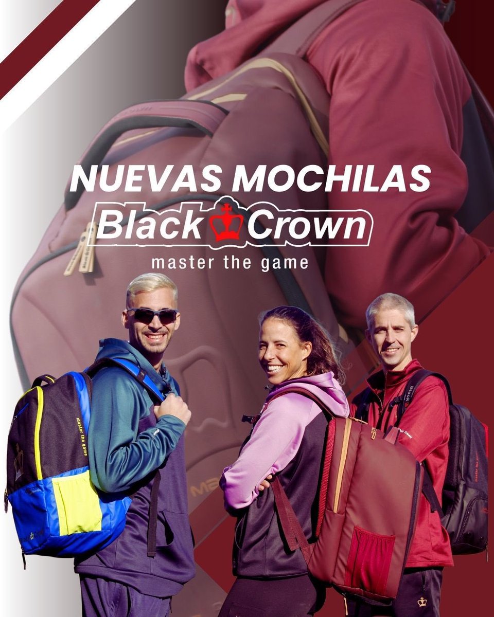 BlackCrownPadel's tweet photo. @francisco_gil96 , Enric Sanmartí y @martamarreromar ya tienen su compañera de batalla: ¡las nuevas mochilas 𝗕𝗟𝗔𝗖𝗞 𝗖𝗥𝗢𝗪𝗡 🎒🏆 Diseñadas para los que lo dan todo en la pista, con espacio para palas, equipación y todo lo que necesitas para jugar como un  👑. https://t.co/DNKvcMGNh1