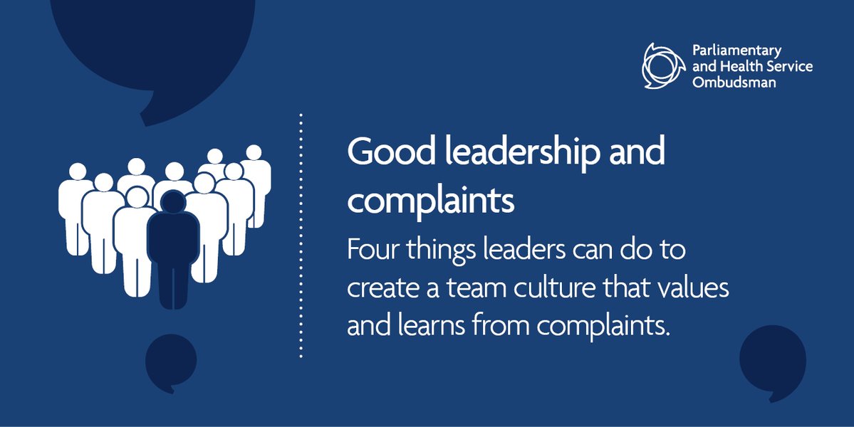 PHSOmbudsman's tweet photo. Good leadership is vital to create a culture that values and learns from #complaints. Here are four things you can do as a leader to help make this happen: https://t.co/BNZzQMbh1d
#MakeComplaintsCount
#GoodComplaintHandling https://t.co/znXib6HU8i
